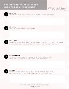 Proof & Parchment Branding worksheet screenshot