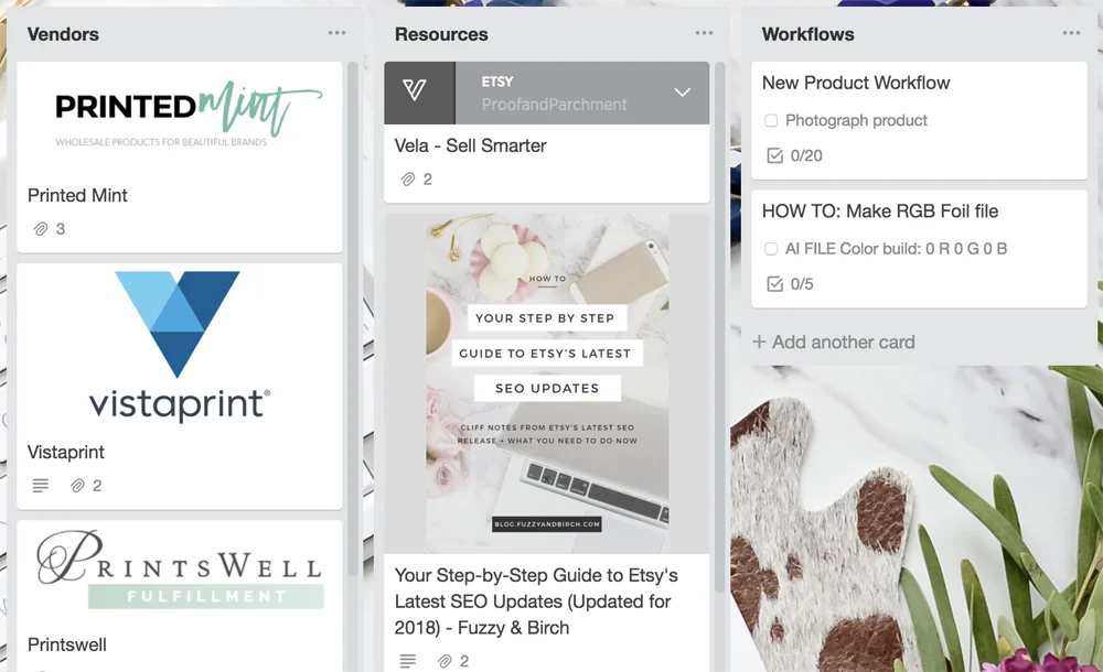 How to Organize Etsy with Trello: Vendors, Resources, and Workflows